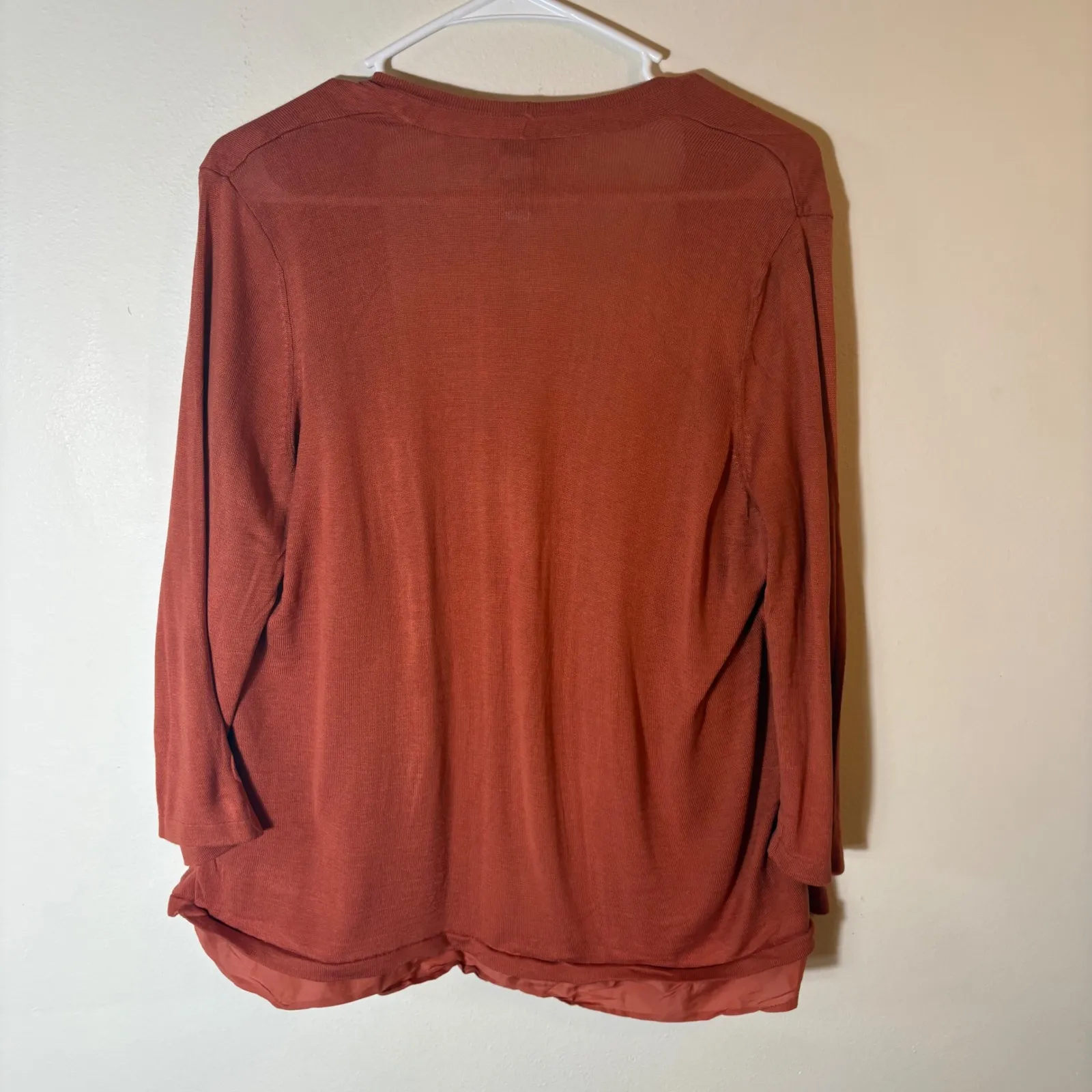 Chicos‎ Rust Orange Silk Blend Open Front Cardigan Sweater Size 3 (16-18) - Image 5