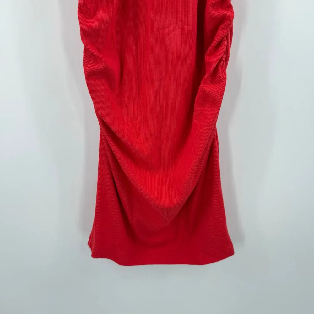 Michael Stars Katie Dress Size Medium NWT Ultra Ribbed Spritz Red 2582 Ruched - Image 10