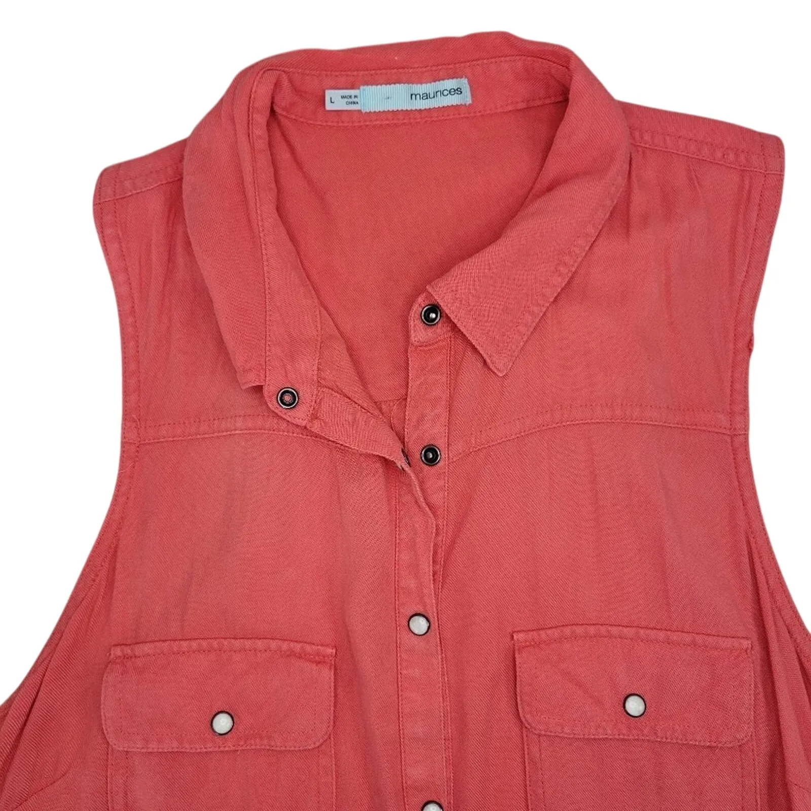 MAURICES Women's Coral Sleeveless Button Down Shirt Tunic Top Size‎ L - Image 6