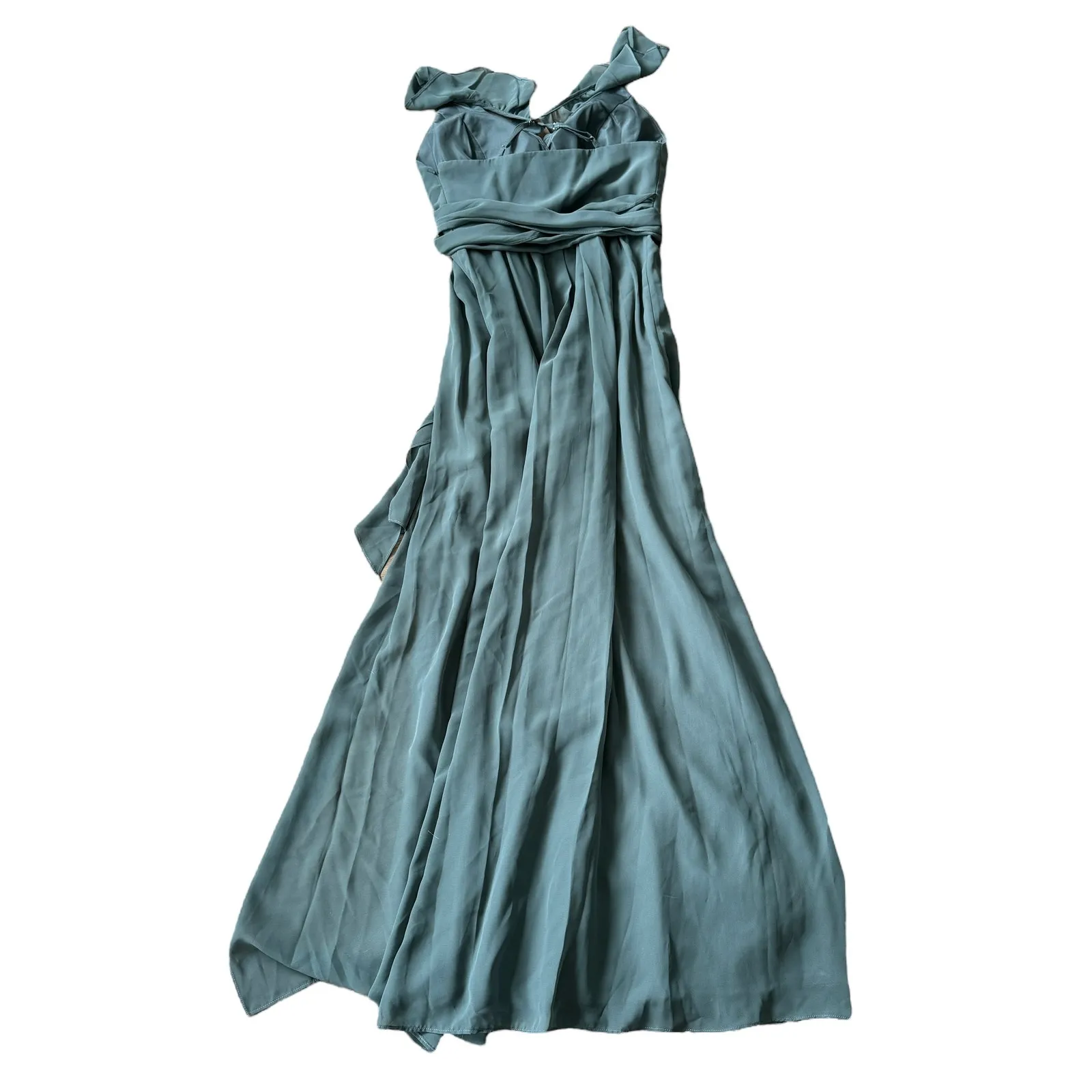 Revelry Valerie Chiffon Bridesmaid Dress Eucalyptus Ruffle Green Size 2 - Image 4