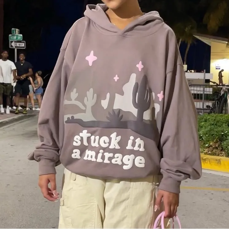 Broken Planet Stuck in a Mirage Hoodie Pullover Fleece Sweatshirt Taupe Medium Brown - Image 1