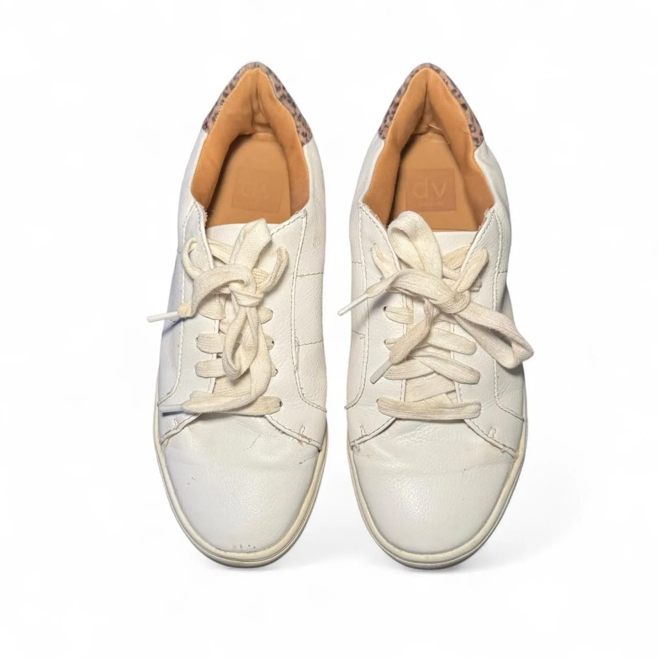 Dolce Vita Women’s Size 7.5 White Leather Sneakers Leopard Print Heel Casual Sho - Image 2
