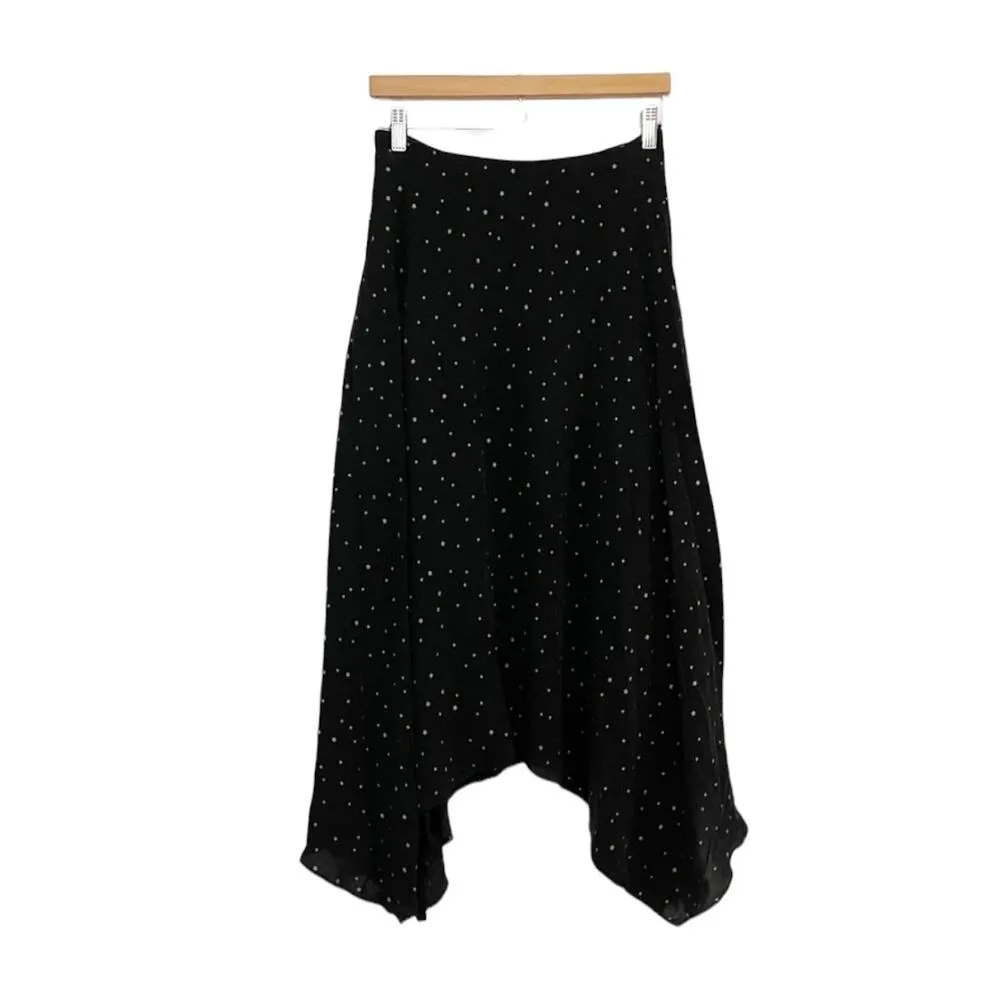 FiveSeventyFive Maxi Skirt Black with Gold Stars Hi Low Hem Size XS - Image 3