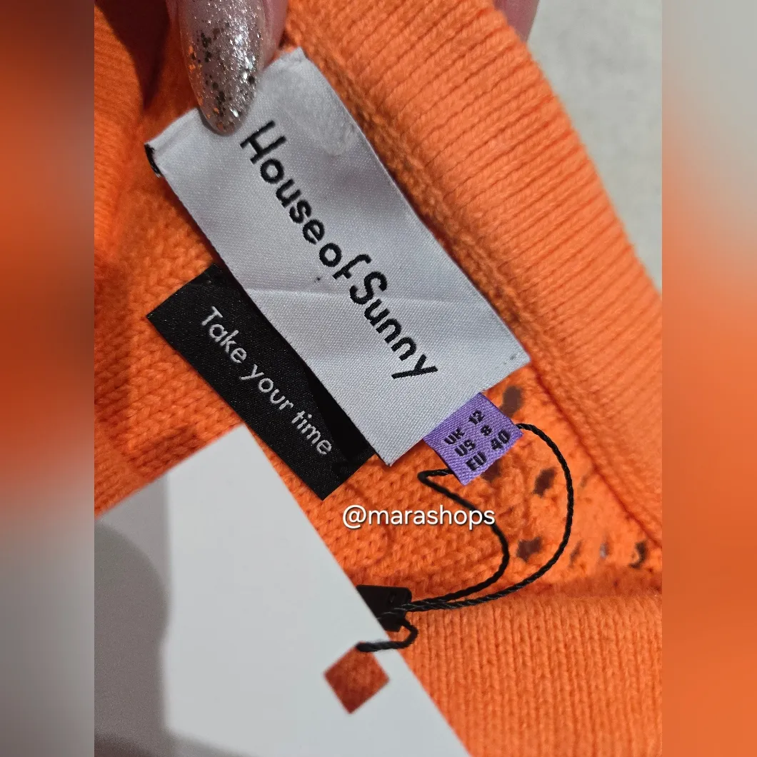 House of Sunny Pompelmo Sunset Knit Crochet Skirt Orange Size 8 - Image 7