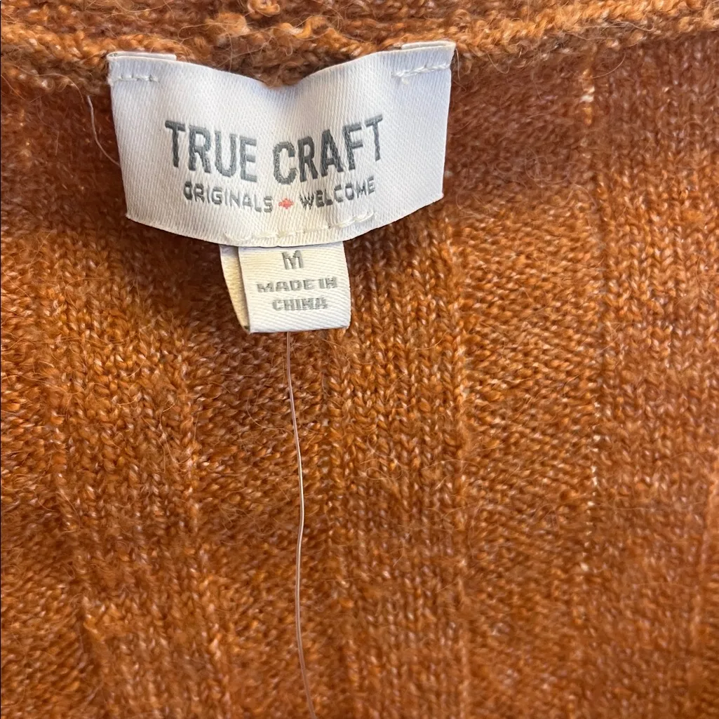 70s Vibe True Craft V-Neck Sweater - Brown and Cream Stripes Cropped New - Image 3