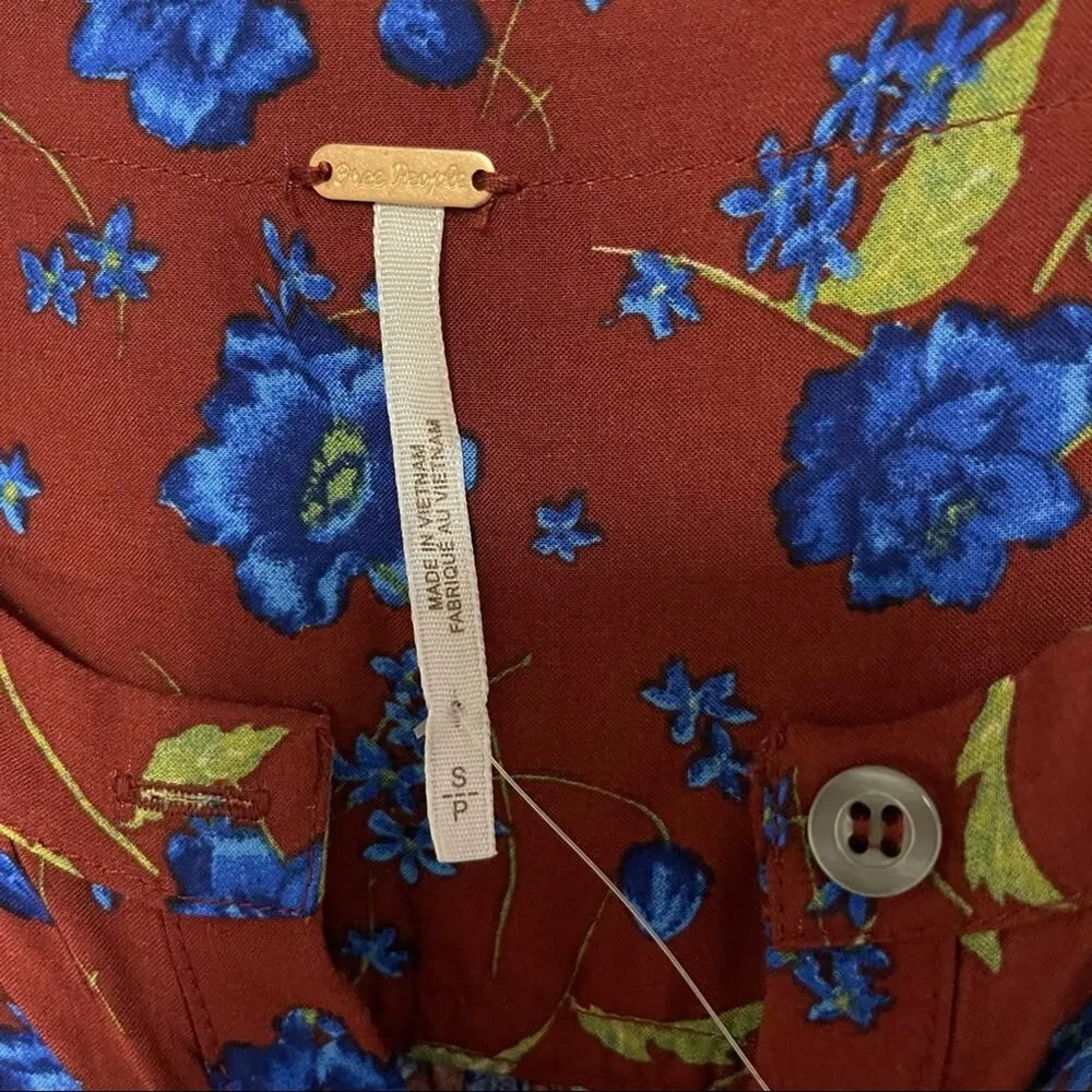 FREE PEOPLE Flower Fields Mini Dress Small Burgundy Blouson Boho Bohemian NWT - Image 7