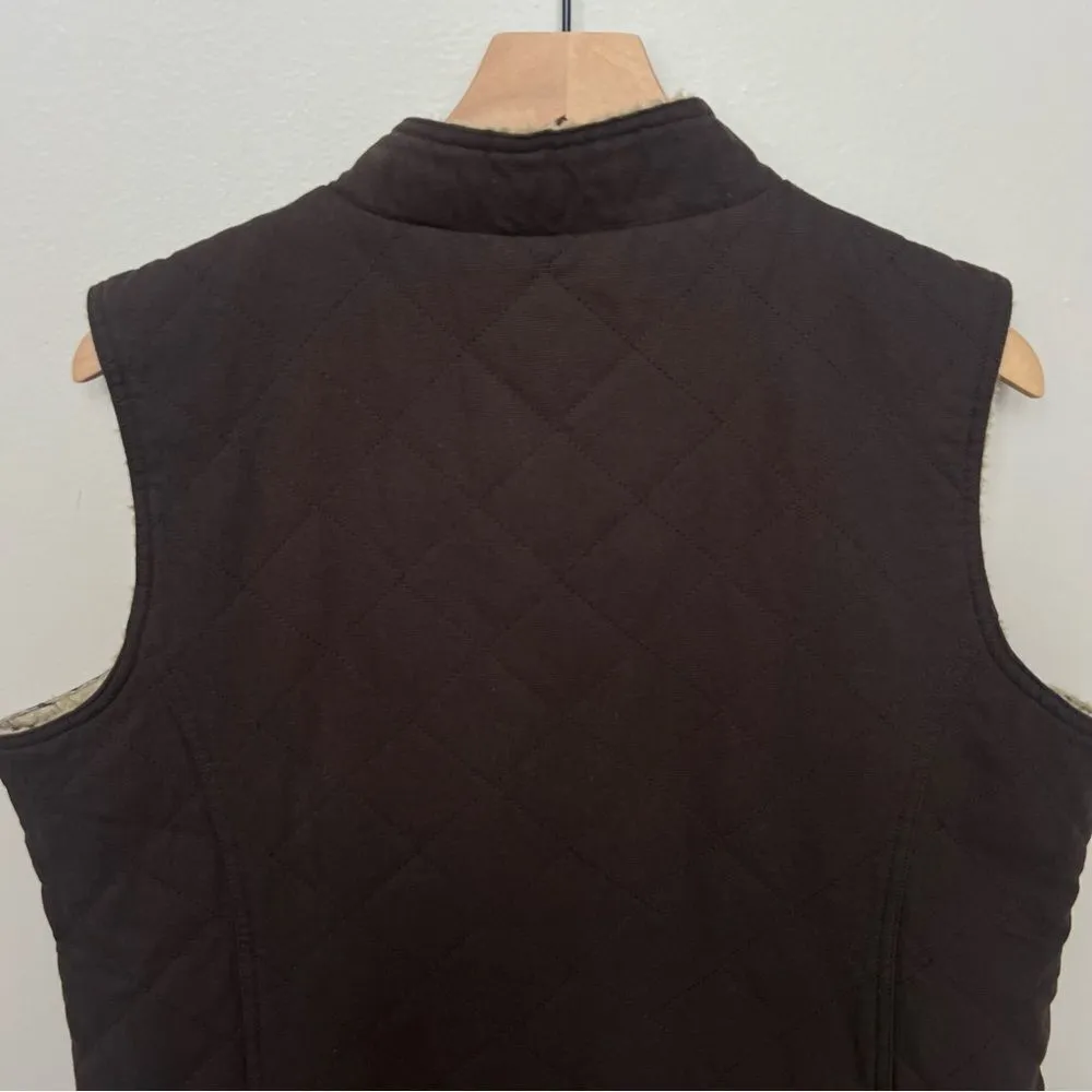 Wolverine Espresso Belmont Quilted Canvas Sherpa Lined Vest Women Size Large - Image 5