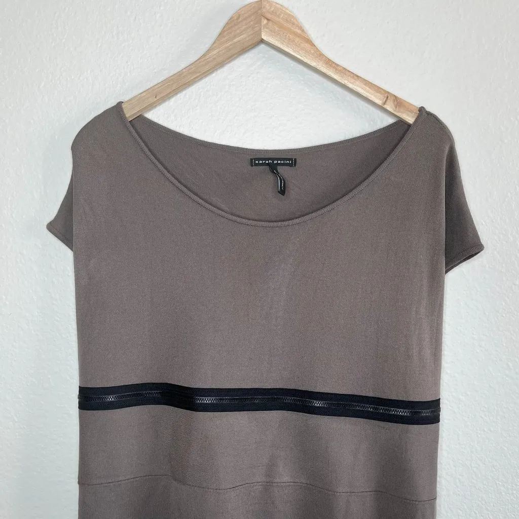 Sarah Pacini Womens Gray Dress With Black Zipper Waist Trim One Size lagenlook - Image 3