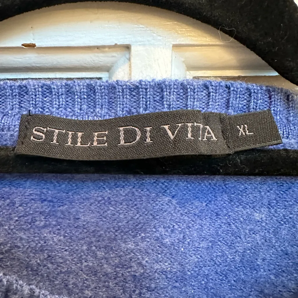 Stile Di Vita 100% Angora Wool Elegant Indigo Crew Neck Pullover Sweater Size XL Blue - Image 7