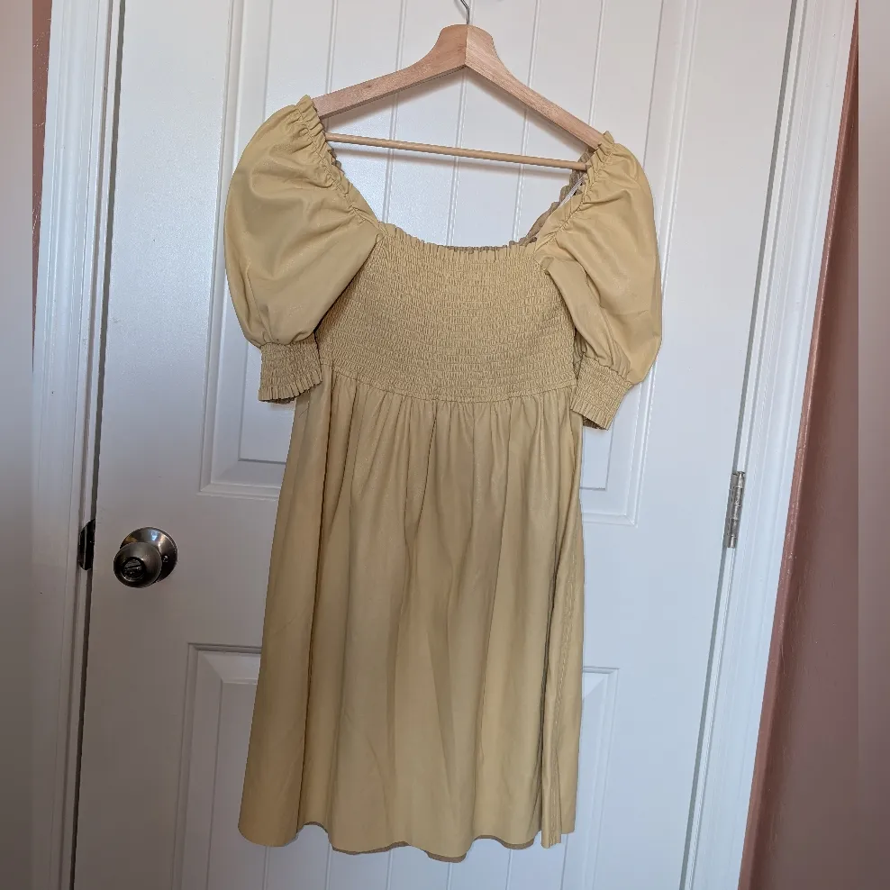 NWOTS 7 For All Mankind Vegan Leather Poplin Dress Women's Medium Soft Gold - Image 2