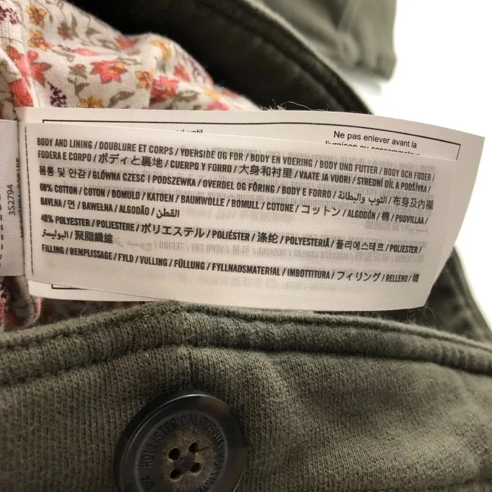 Hollister Womens Jacket Double Breasted Pockets Quilted Olive Green S - Image 4