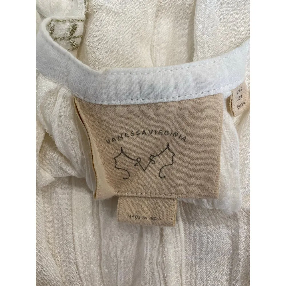 Vanessa Virginia Women's Top Size 2 Boho Crochet Trim Sleeveless White Blouse - Image 5