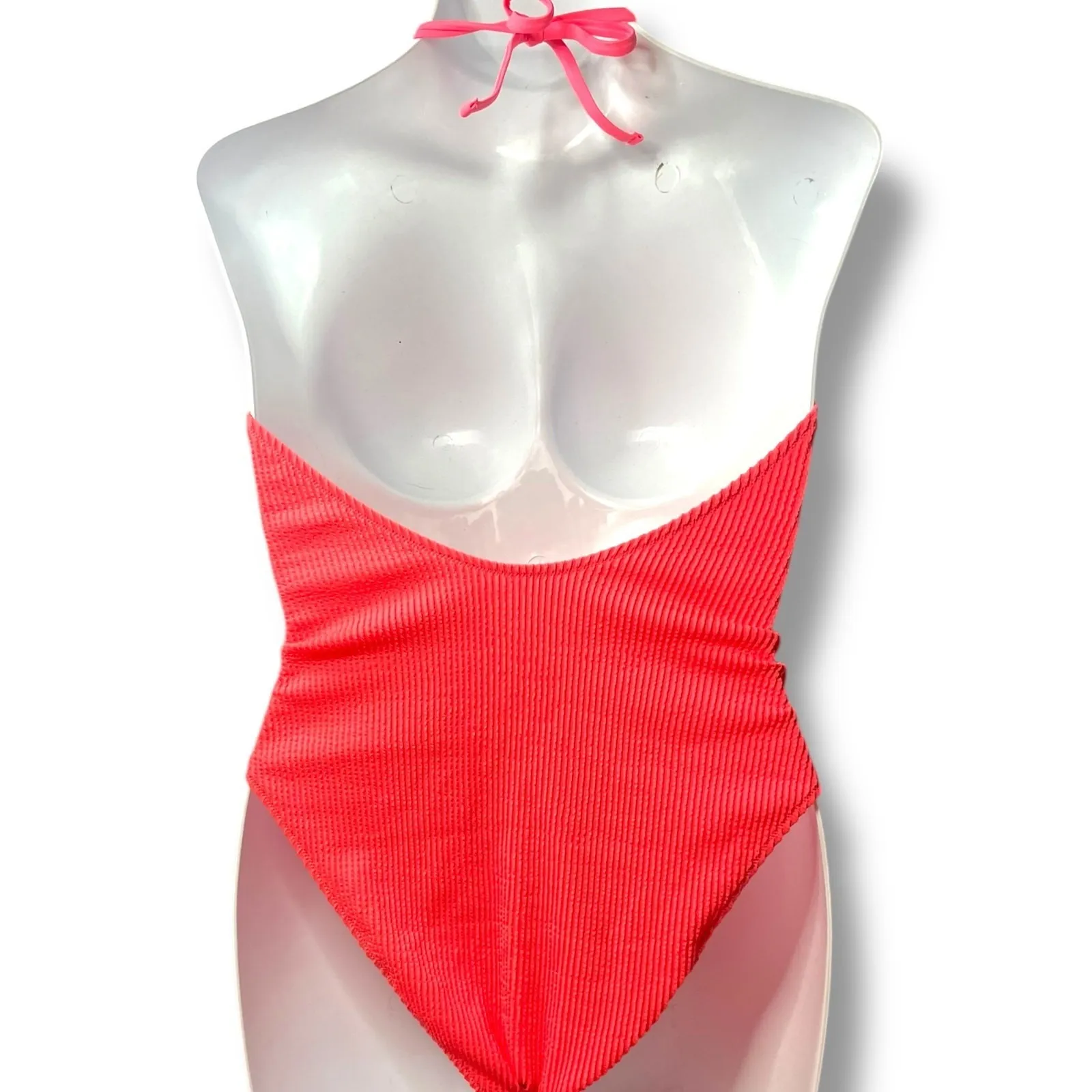 Aerie 2XL Pink Waffle Texture Sweetheart Halter One Piece Swimsuit NWT Cheeky - Image 2