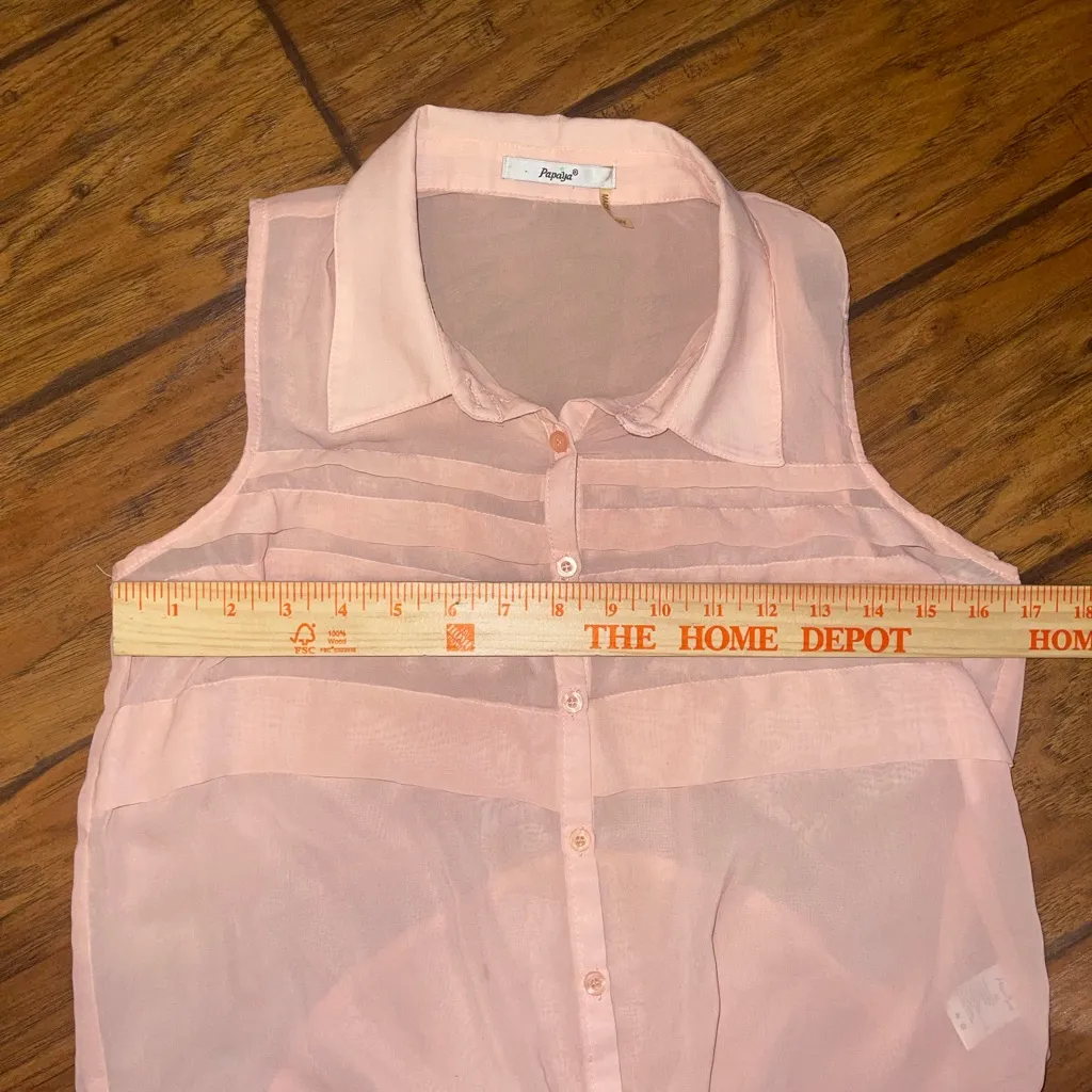 Papaya Light Pink Ruffle Sleeveless Blouse top shirt tie waist size medium - Image 4