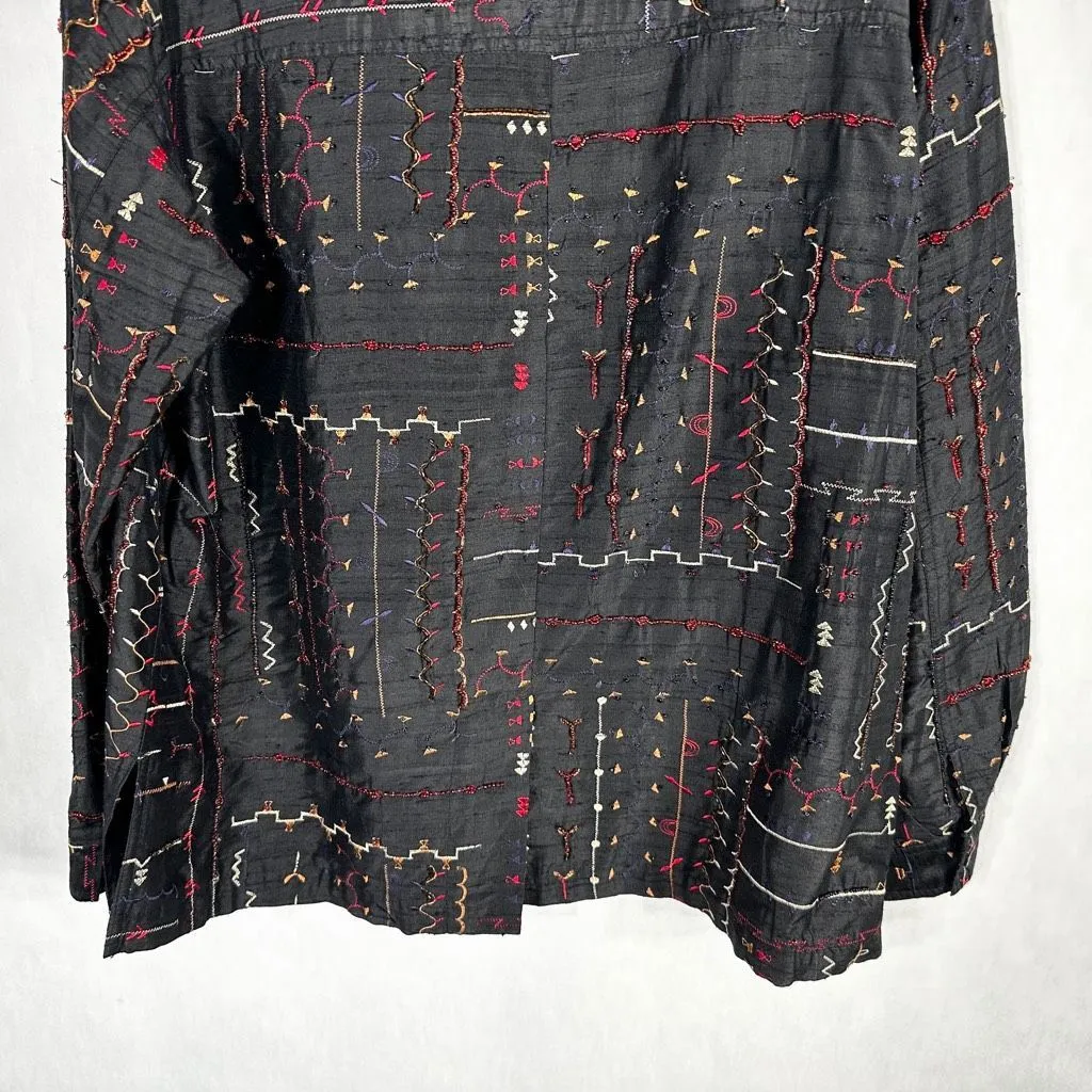 Laura Ashley Size Large Top Beaded Silk Black Embroidered Button Up Blouse 1488 - Image 8