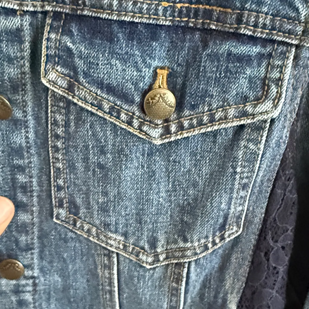 Free People Lace Panel Denim Jacket Jean Jacket Medium - Image 4