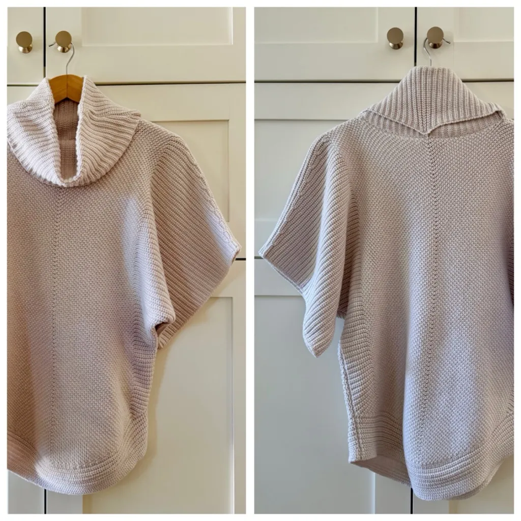 Margaret O’Leary Chunky Knit Cowl Neck Poncho Sweater, Short Sleeves sz. S - Image 5