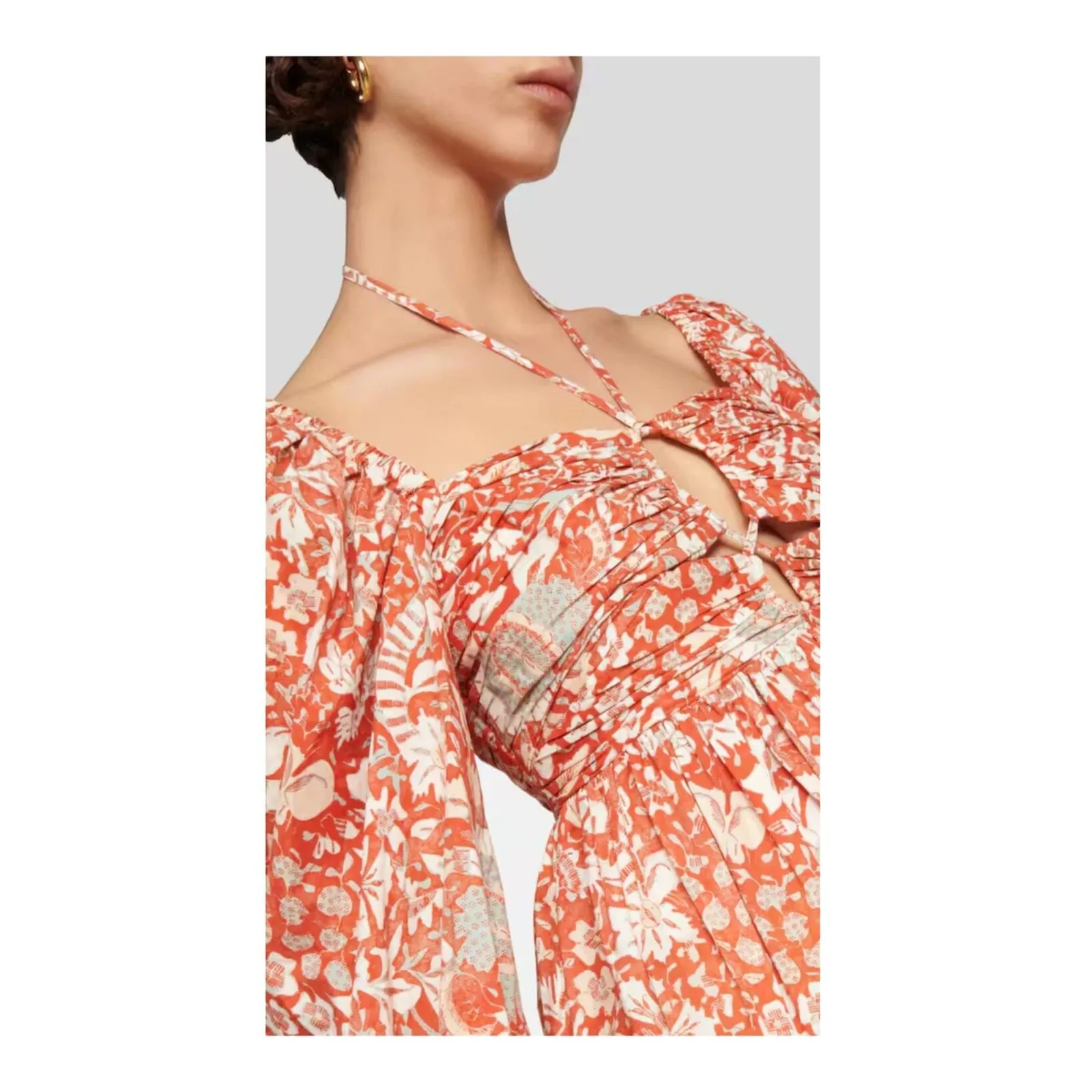 ULLA JOHNSON Alessa Floral Balloon Sleeve Cotton Midi Dress Size 0 - Image 4