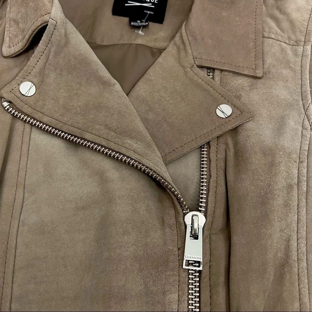 Lamarque Edusa Leather Zipper Vest Jacket Tan Khaki Moto Western Size S - Image 7