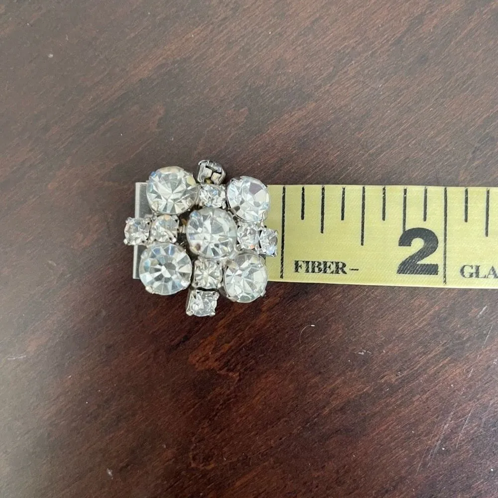 Vintage Rhinestone Cluster Button Clip On Earrings Silver - Image 7