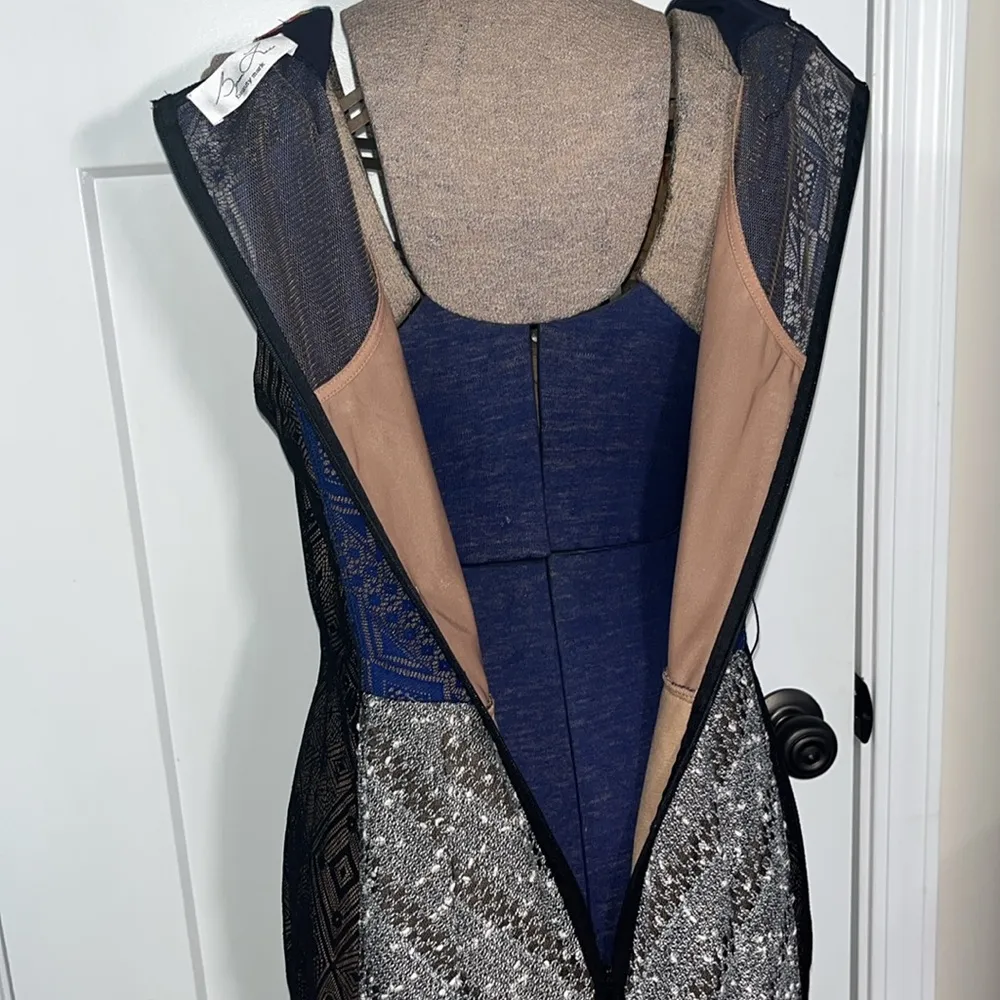 Byron Lars Multicolor Bodycon Midi Dress Scoop Neck Sleeveless Mesh Bead Size 4 Red - Image 8