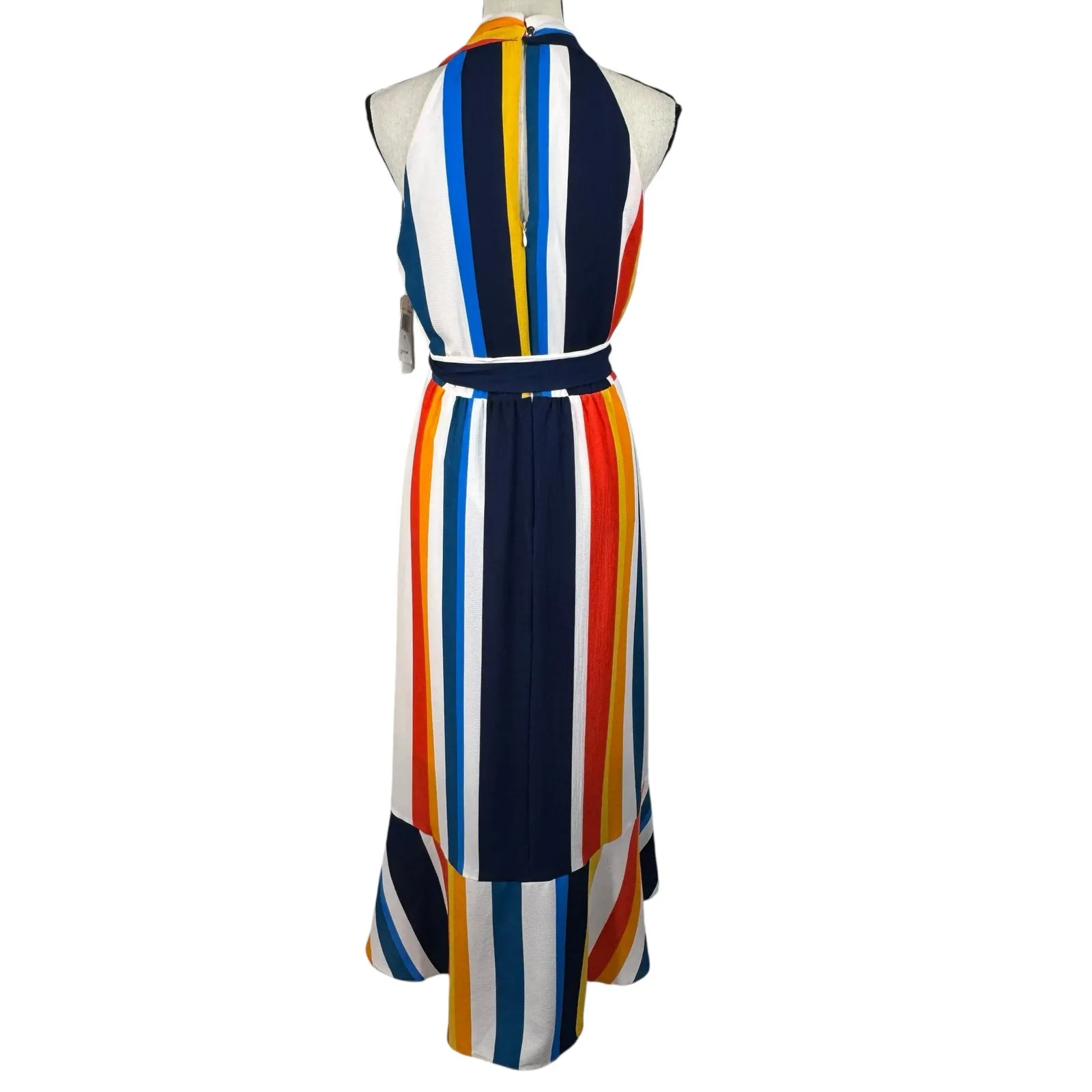 Julia Jordan SZ 8 Hi-Low Maxi Dress Striped Ruffled Surplice V-Neck Belted New - Image 6