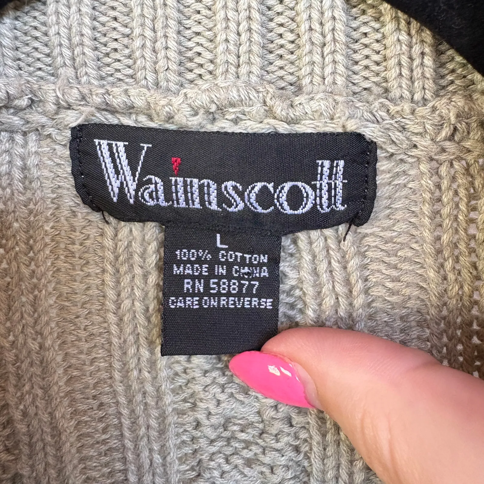 Vintage Cableknit Sage Green Sweater Collared Cozy Preppy Cabin Winter Large - Image 6