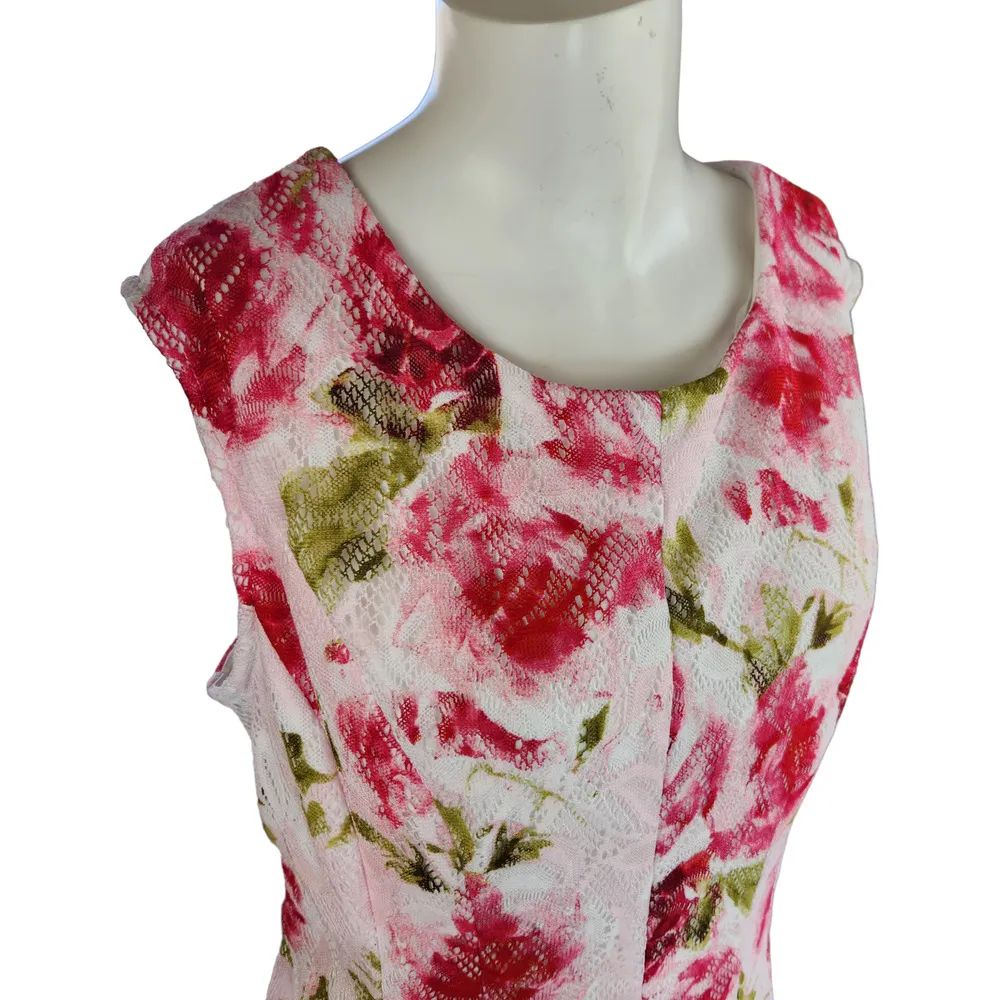 Studio One Womens 18 Sleeveless Floral Pink Roses Lace A-Line Dress Knee Length - Image 5