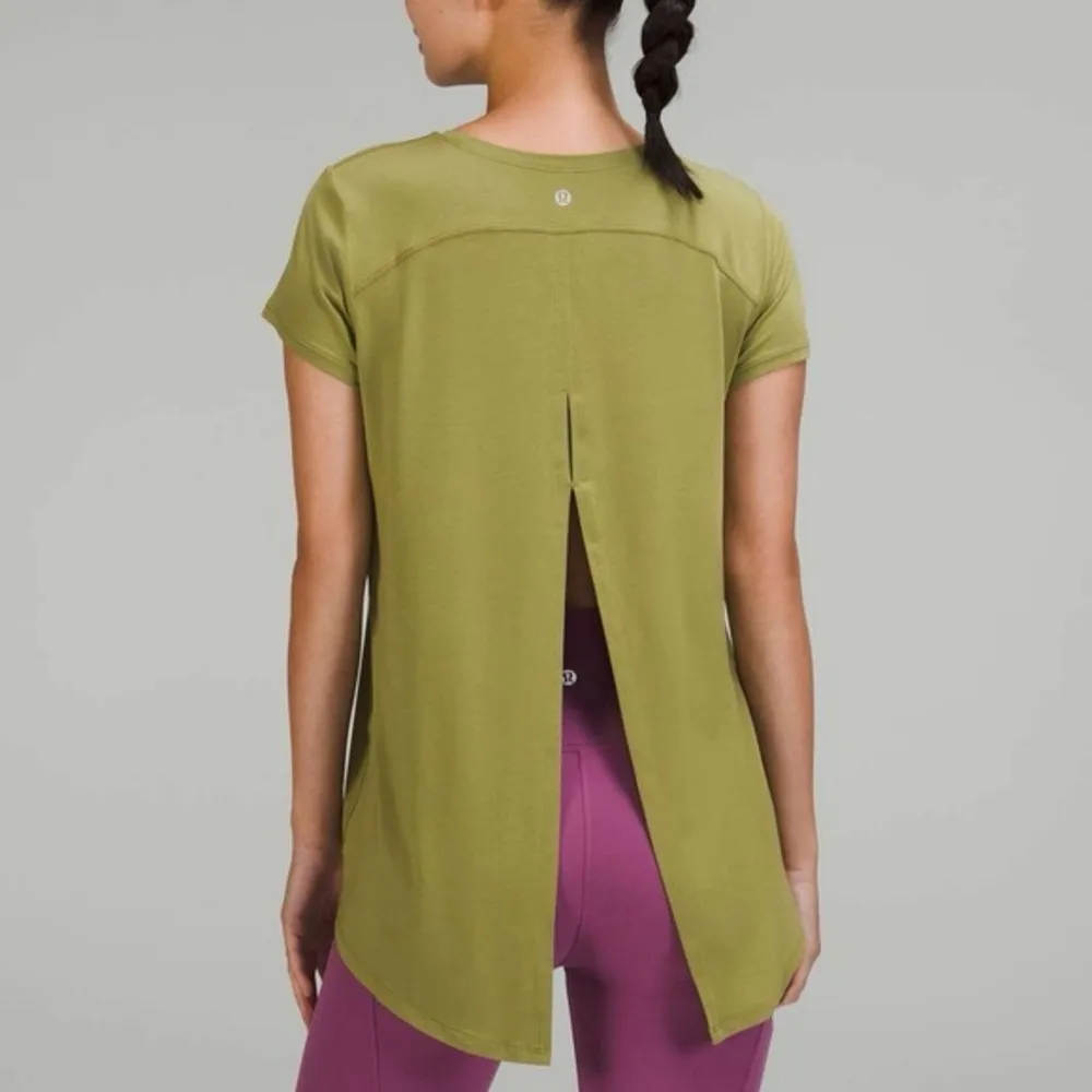 Lululemon Modal Open Up Tie Back T-Shirt Bronze Green 12 - Image 2