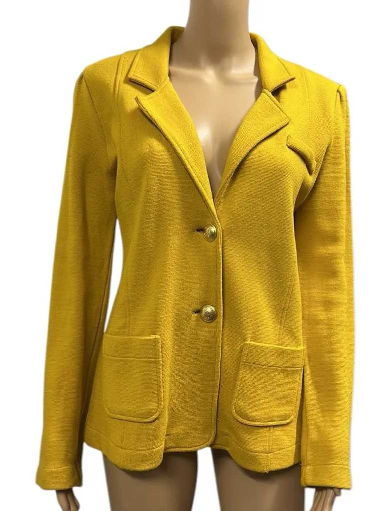525 America Mustard Yellow Knit 2 Button Blazer Jacket with Pockets Womens Large - Image 1