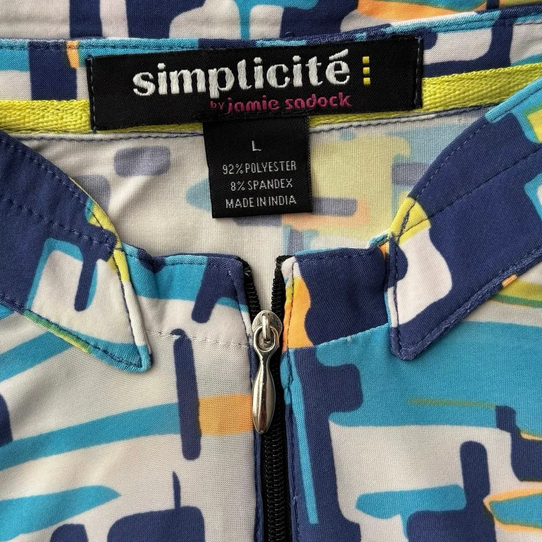 Simplicite by Jamie Sadock Size L 1/4 Zip Pullover Golf Geometric Print Blue Size L - Image 4