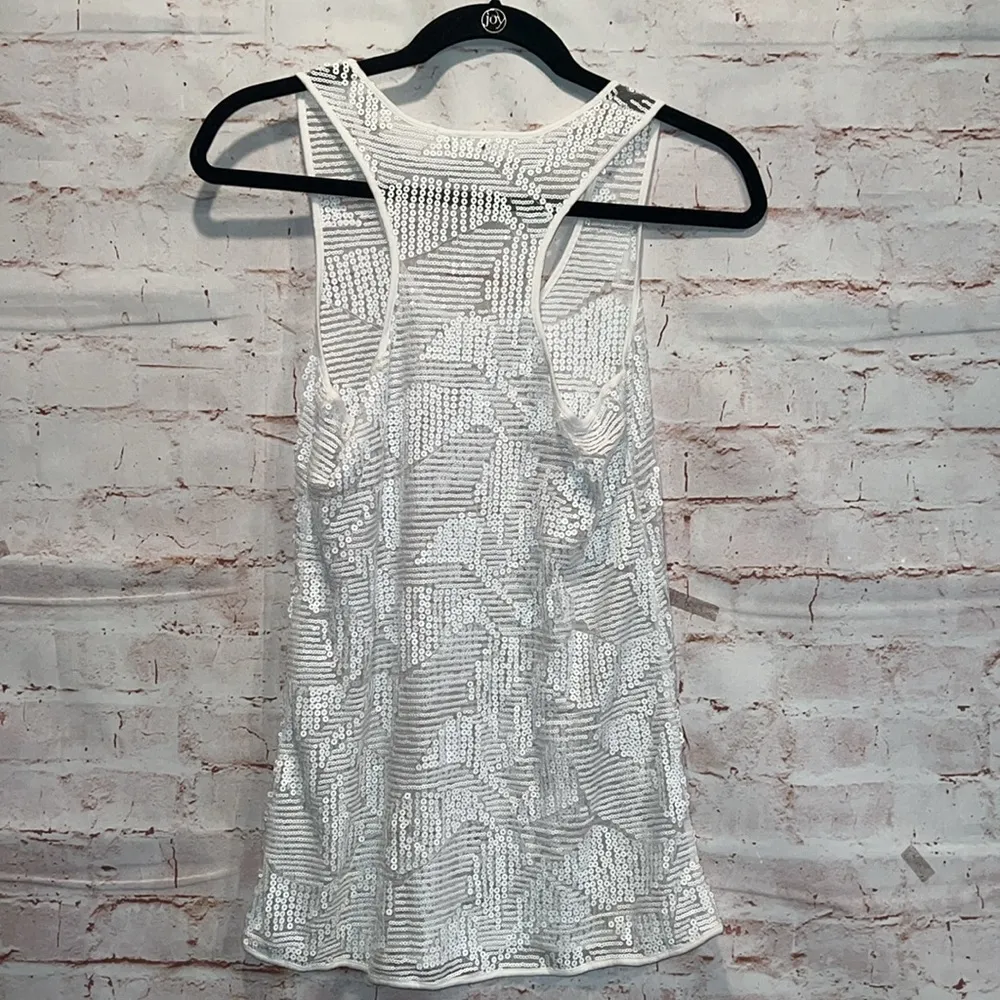 Club Monaco Shirt Womens Small Sleeveless Tank Top Semi Sheer Sequined Racerback - Image 7