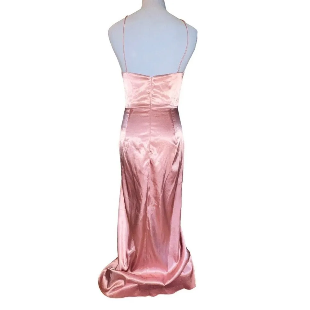 After Six Desert Rose Charmeuse Halter Midi Dress Draped Tulip Skirt 6829‎ Sz 2R - Image 6