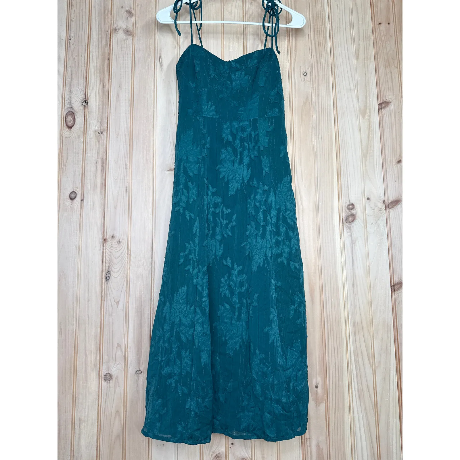 NWT Lulus Loveliest Looks Emerald Green Jacquard Tie-Strap Midi Dress Size XS - Image 2