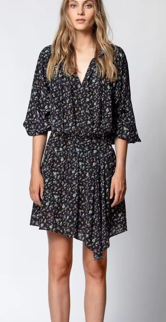 Zadig & Voltaire Black and White Asymmetrical Sundress with Dolman Sleeves - Image 1