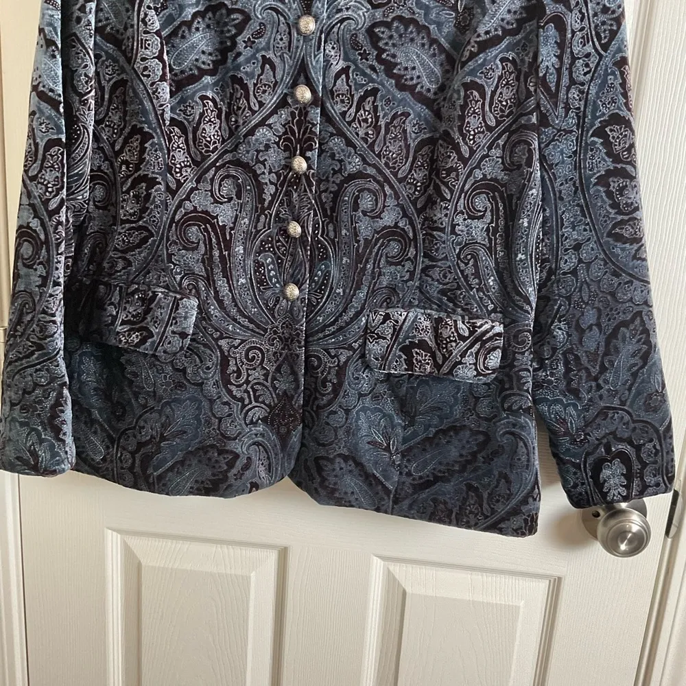 Coldwater Creek Velvet Paisley Jacket Blue & Brown Print Size X-Large women’s - Image 6