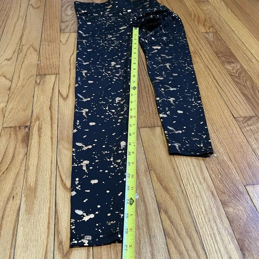 Terez NWT Black‎ Foil Print Tall Band Leggings Gold Splatter Size XS - Image 9