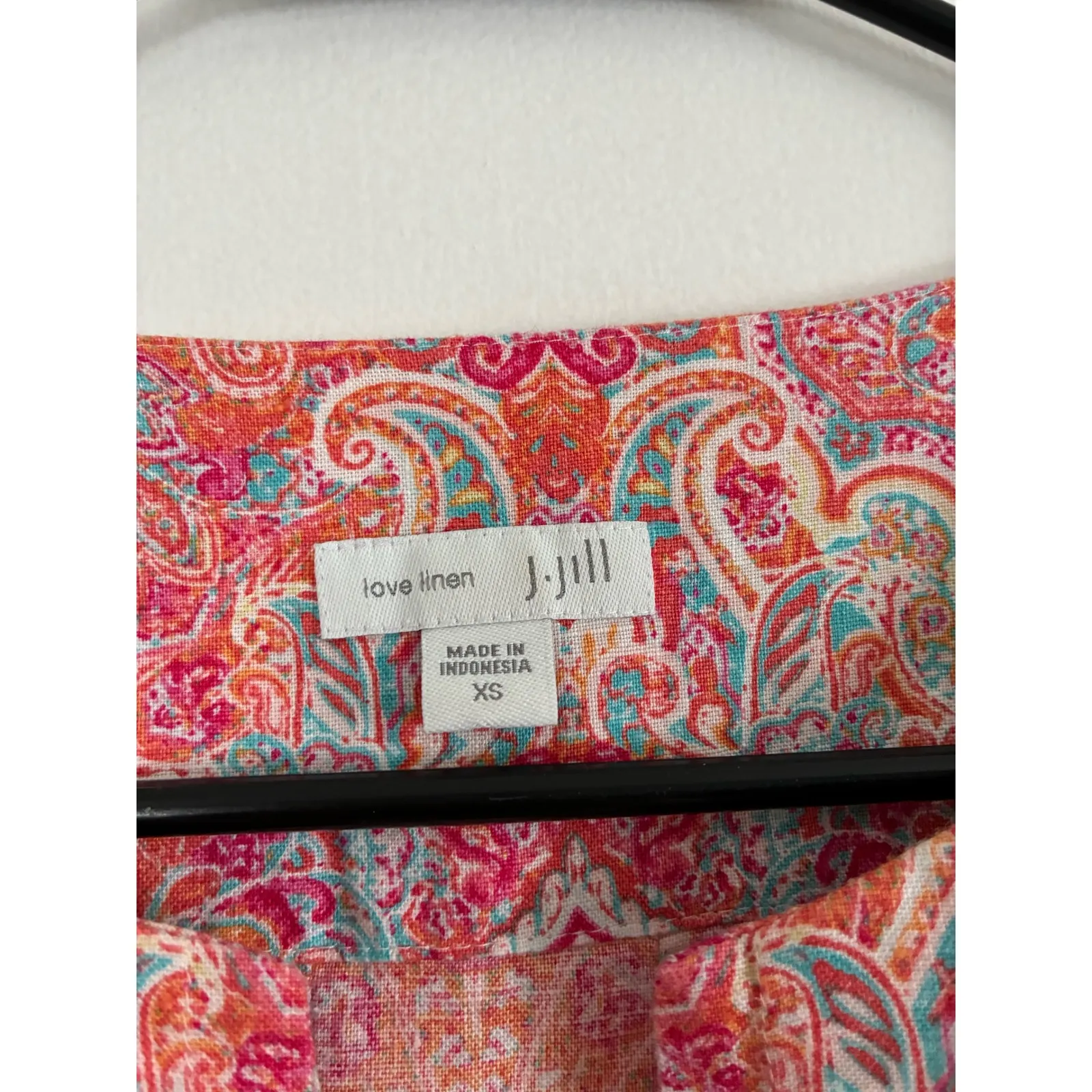 J Jill Paisley V Neck Sleeveless Midi Dress Women"s XS Orange Pink 100% linen - Image 3