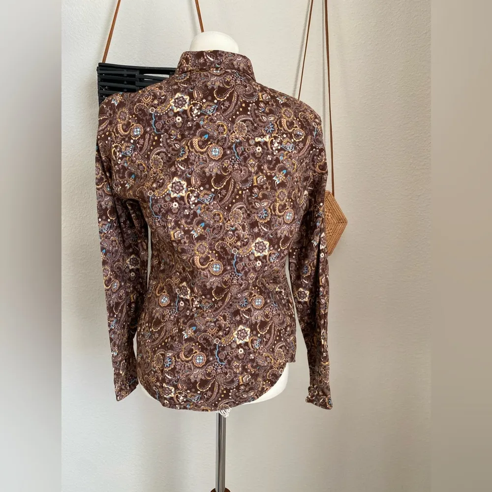 DC Cowboy Equipment 4Her Paisley Button Down Western Shirt, Size Medium Tan - Image 3