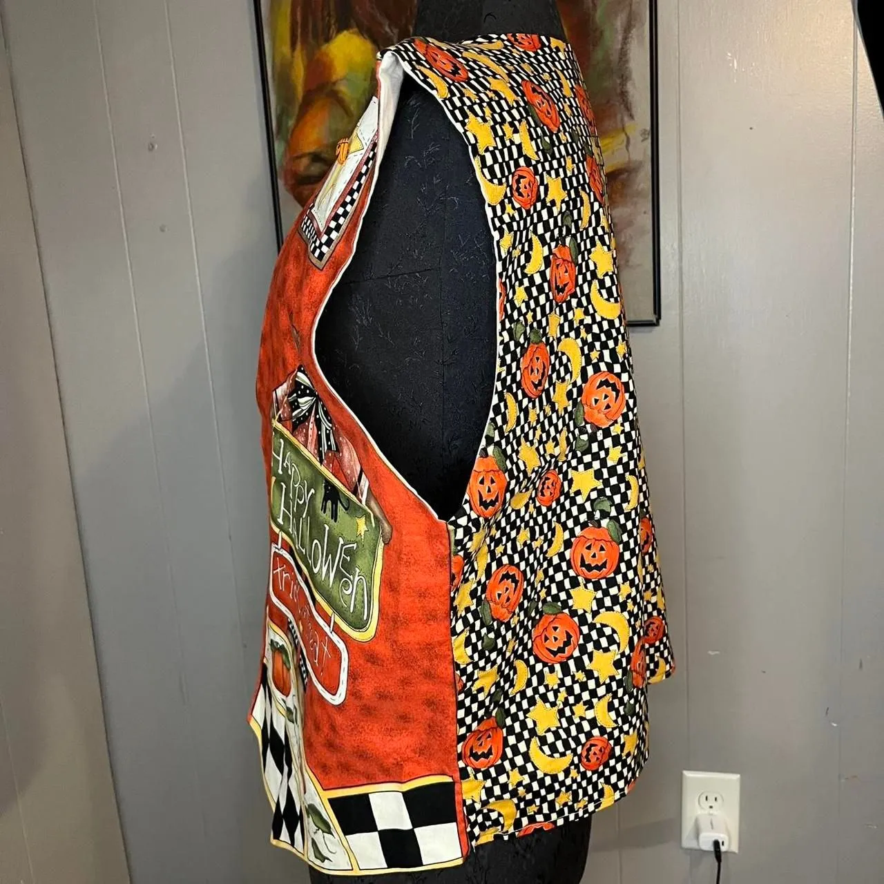 Happy Halloween Vintage Pumpkins Witch Cat Vest XL - Image 6