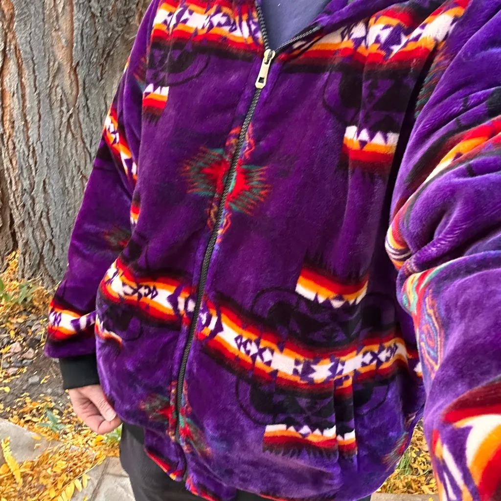 Aztec plush blanket zip up jacket purple SW print Size L/XL - Image 12