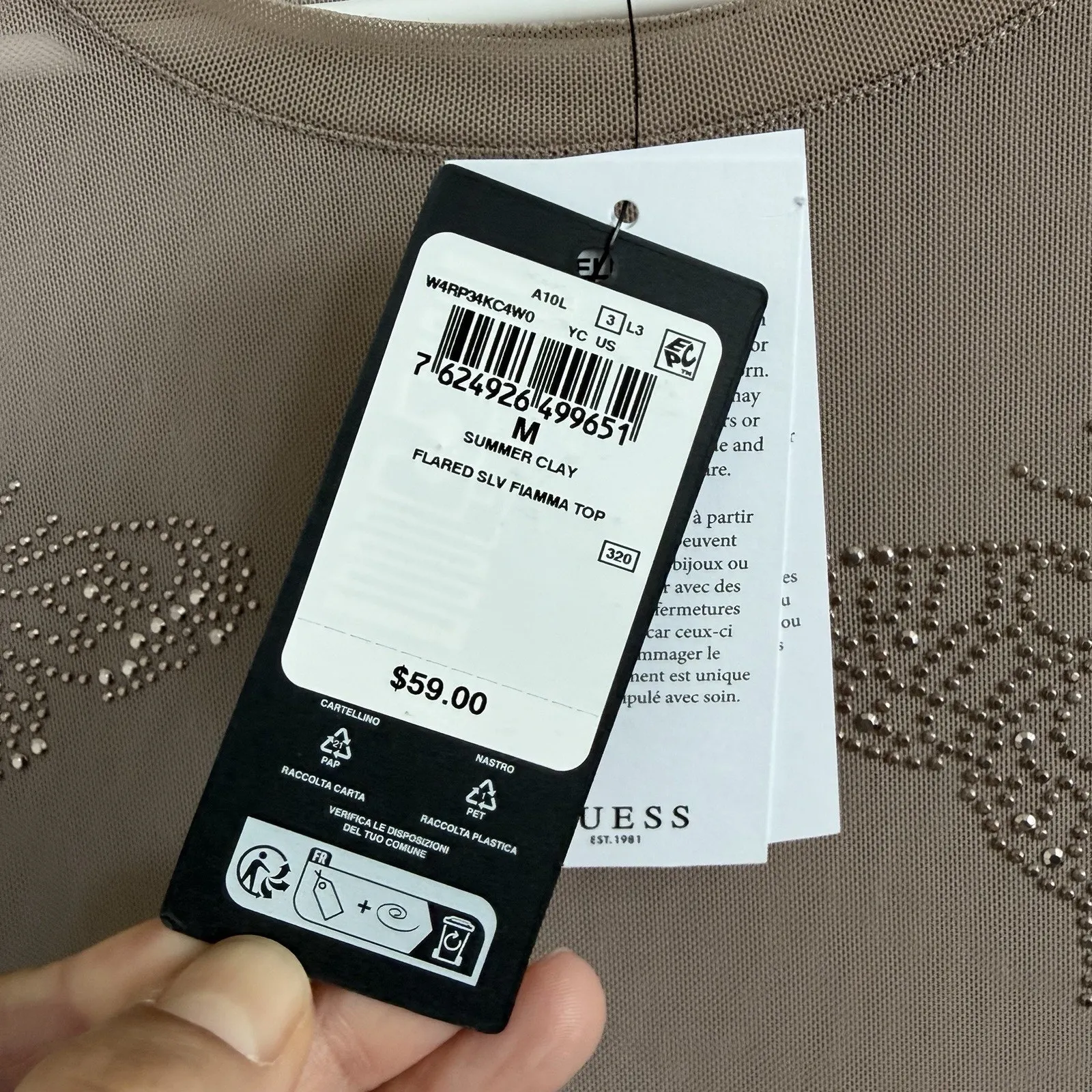 NWT GUESS Flared Sleeve Fiamma Top Sz M Butterfly Mesh Sheer Summer Clay - Image 7