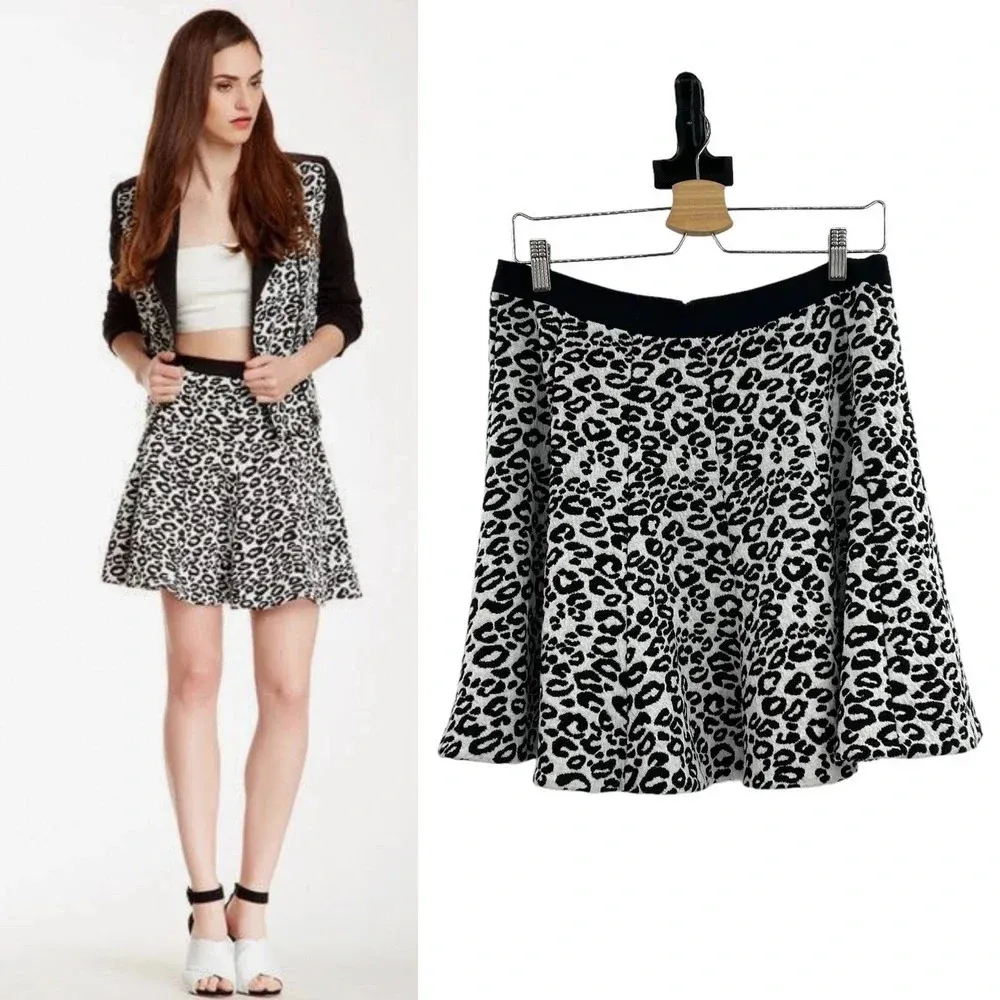 Rebecca Taylor Leopard Print‎ Flip Skirt Black Gray Size 10 - Image 2