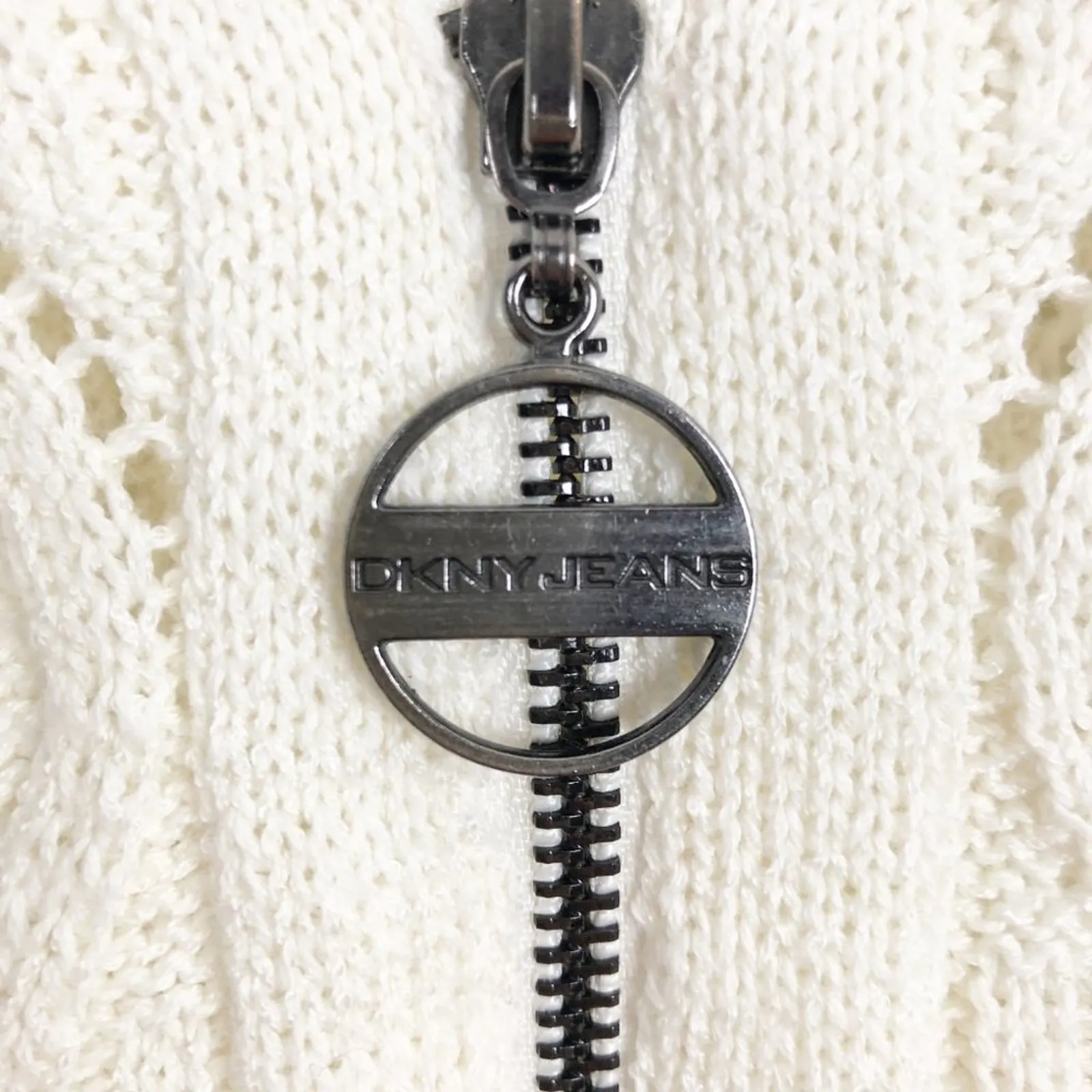 DKNY Jeans 3/4 Sleeve Open Knit Full Zip Cardigan Size M - Image 6