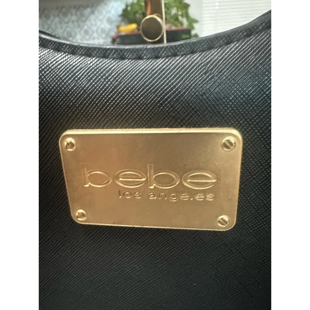 Bebe Tote Bag Medium Black with gold hardware braided handles - Image 9