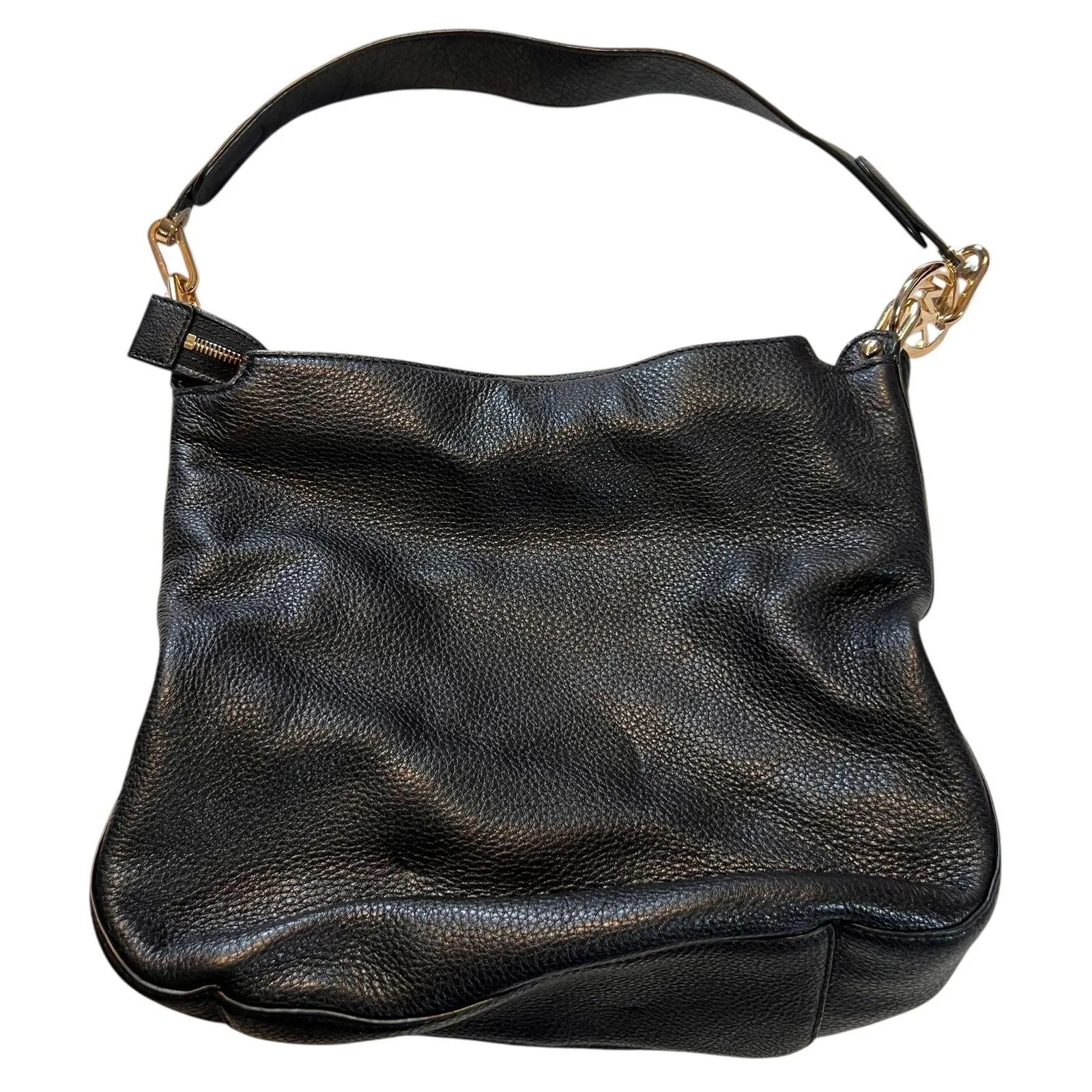 Michael Kors Black Pebbled Leather Shoulder Bag Hobo Purse Gold Hardware - Image 2