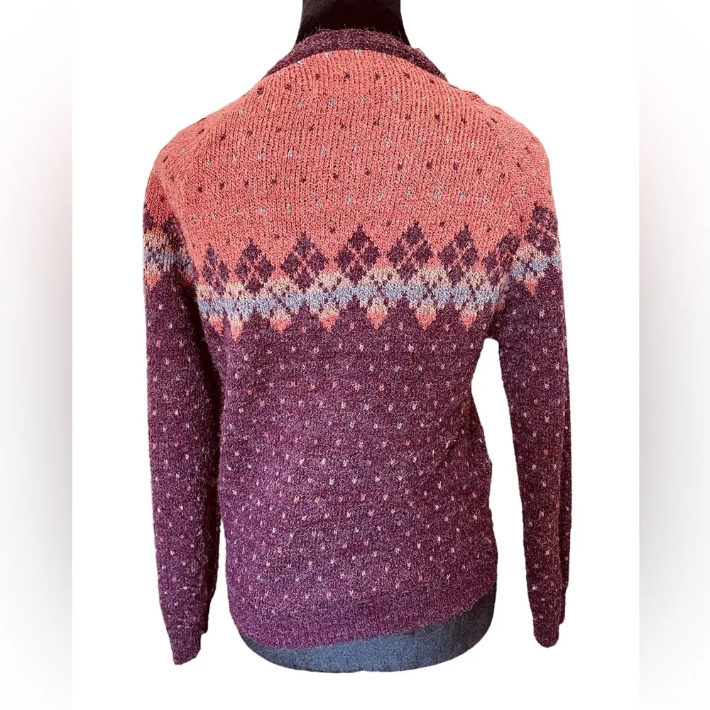 Quips Vintage Argyle Polka Dot Long Sleeve V Neck Academia Hippie Crop Sweater - Image 4