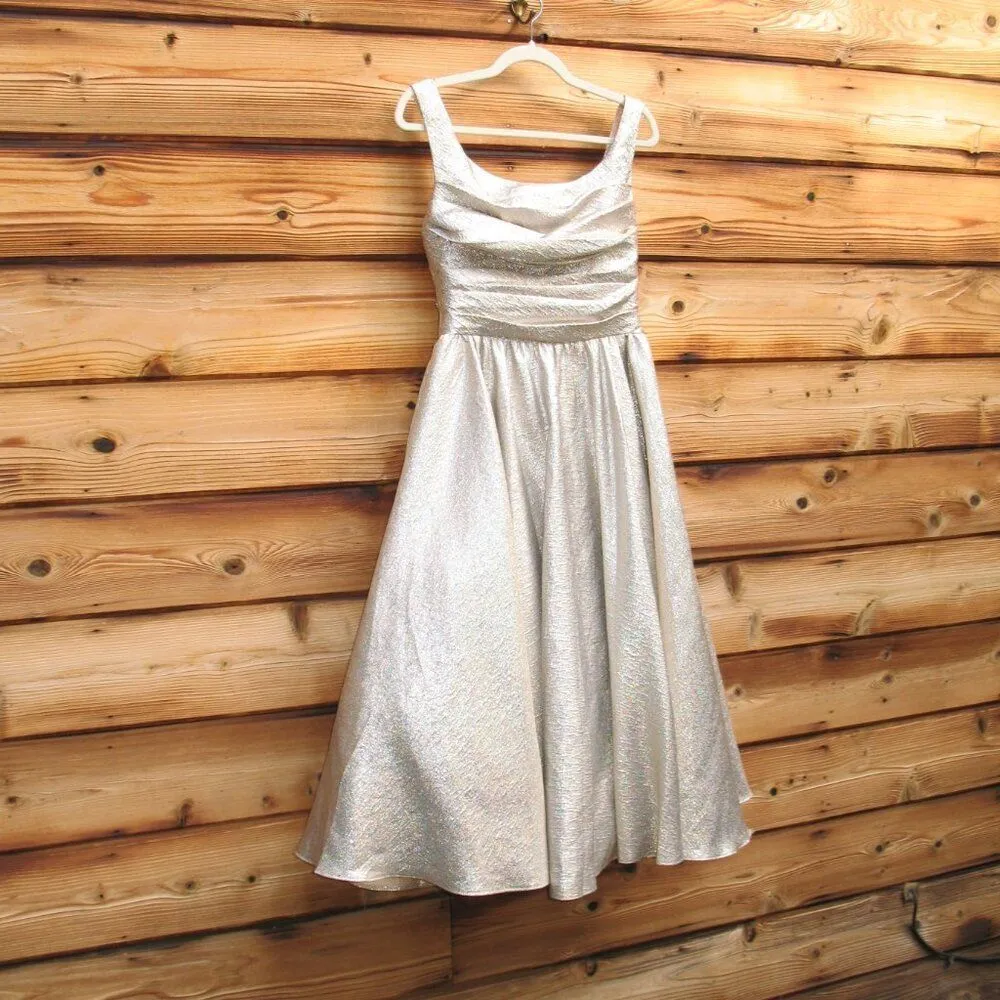 MAC DUGGAL 68350 Gold Square Neck Sleeveless A Line Dress - Image 8