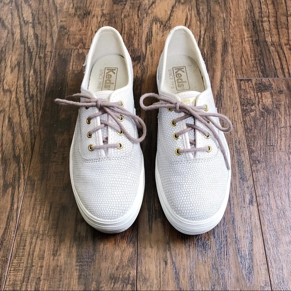 Keds • Triple Decker sneaker platform stacked sole Dalmatian dotted suede tan - Image 5