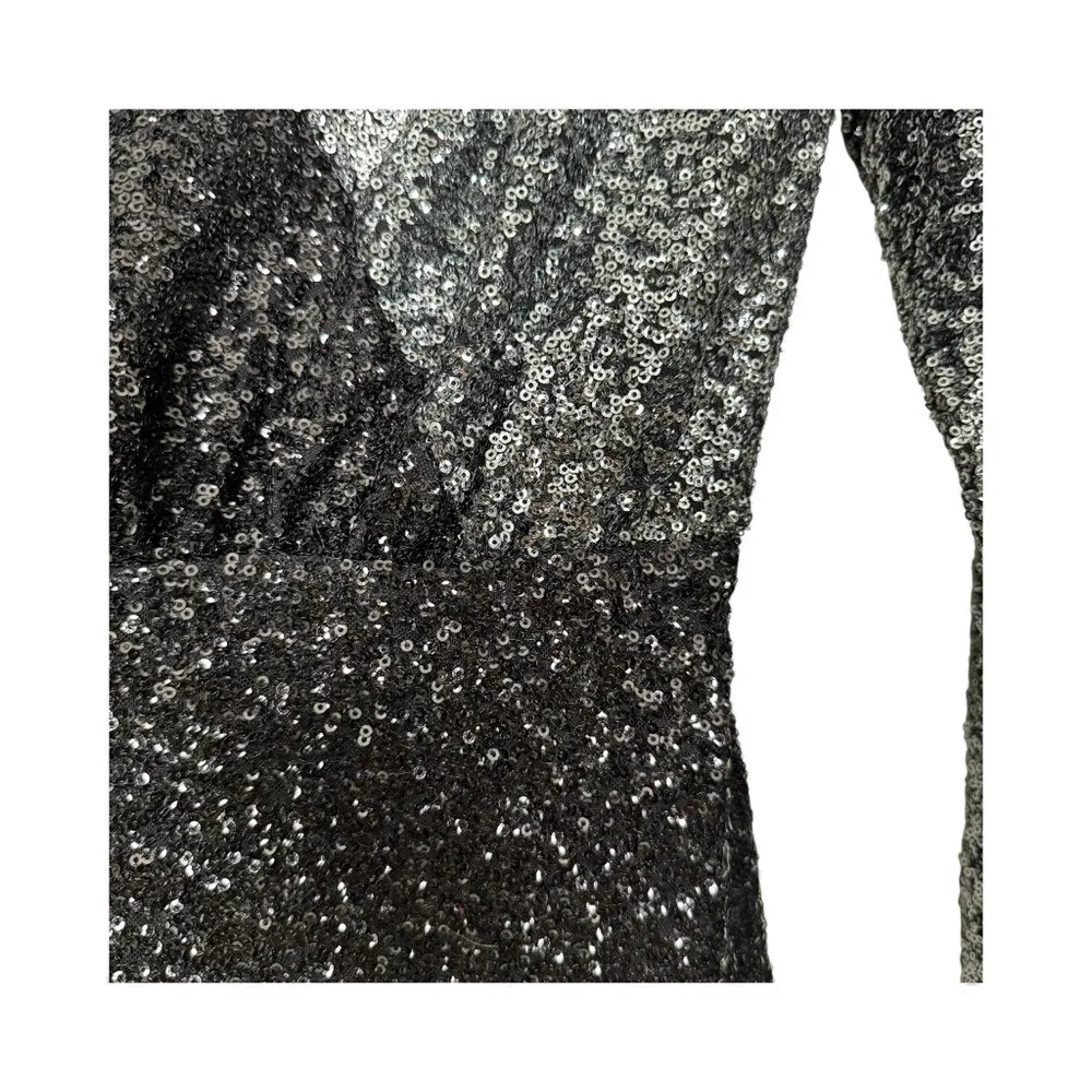 Express Sequin Sparkle Long Sleeve Mini Dress Black Silver NYE 80s 90s Y2K Small - Image 3
